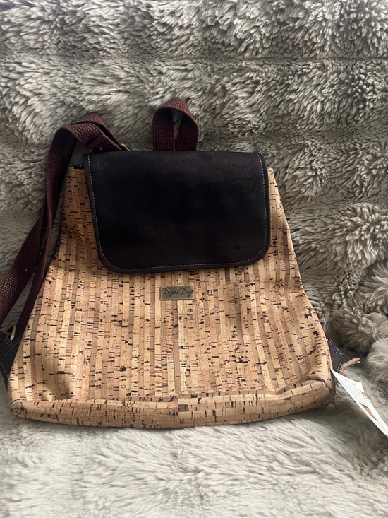bozie’s bags Handbags - Cork-Pattern Backpack with Dark Brown Flap by Bozie’s bags handmade